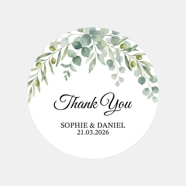 Personalised Eucalyptus Wedding Thank You Stickers | Greenery Favour Labels - Sticksy Prints Australia