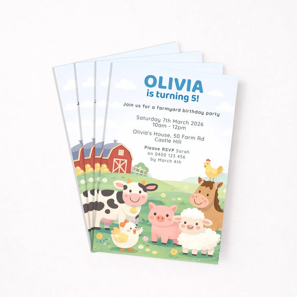 Personalised Farmyard Birthday Invitations | Farm Animal Party Invites - Sticksy Prints Australia