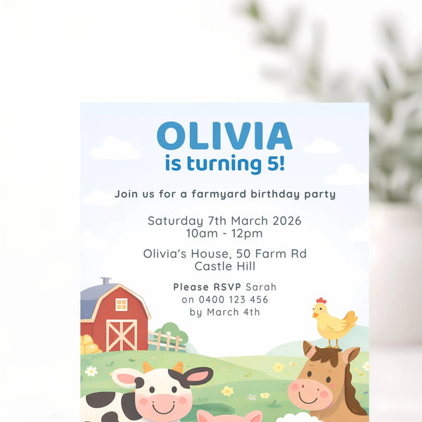 Personalised Farmyard Birthday Invitations | Farm Animal Party Invites - Sticksy Prints Australia