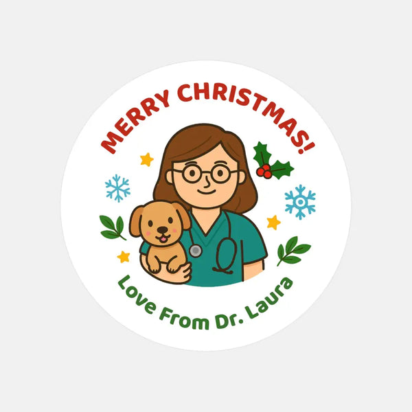 Personalised Female Vet Christmas Stickers – Custom Business Holiday Labels