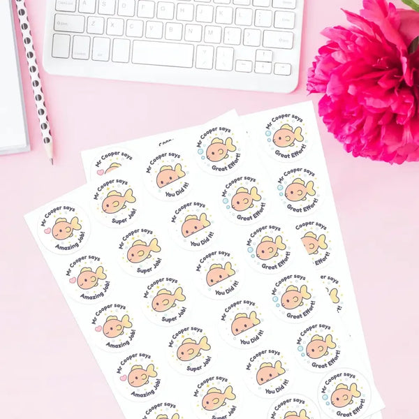 Personalised Fish Teacher Reward Stickers – Custom Name Classroom Praise Stickers - Sticksy Prints Australia