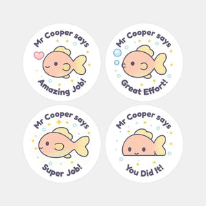 Personalised Fish Teacher Reward Stickers – Custom Name Classroom Praise Stickers
