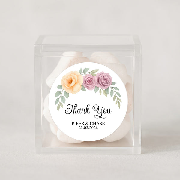 Personalised Floral Wedding Thank You Stickers | Apricot & Mauve Roses