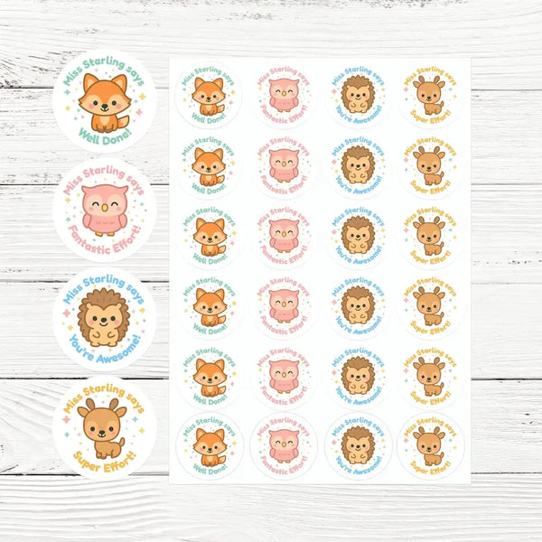 Personalised Forest Animal Teacher Reward Stickers - Sticksy Prints Australia