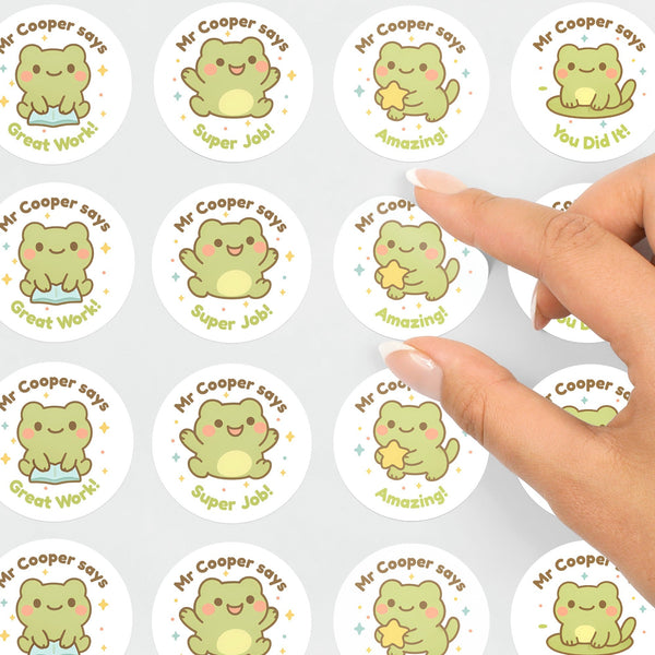 Personalised Frog Teacher Reward Stickers – Cute Classroom Praise Labels