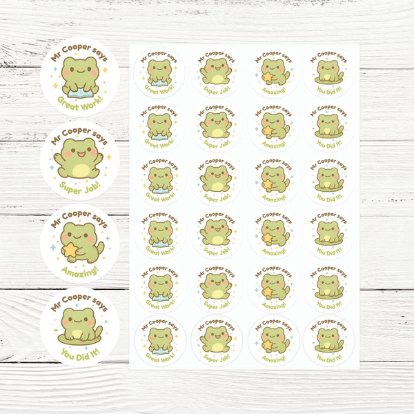Personalised Frog Teacher Reward Stickers – Cute Classroom Praise Labels