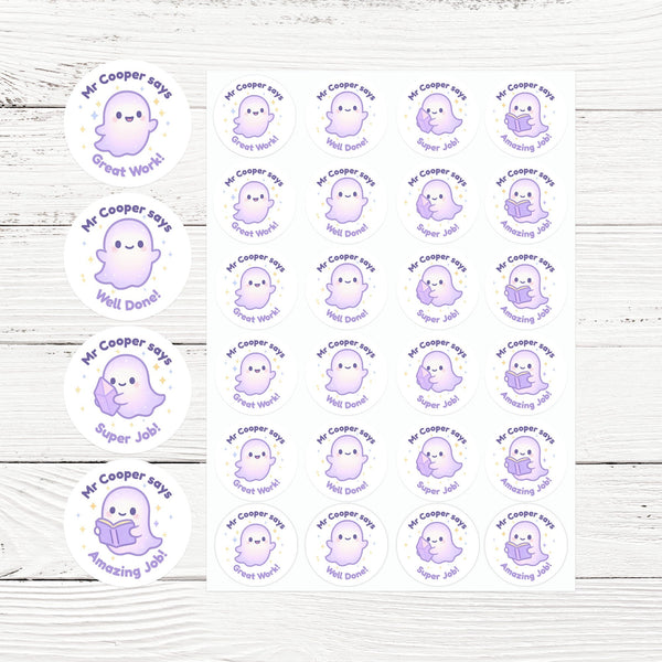 Personalised Ghost Teacher Reward Stickers – Custom Name Classroom Praise Stickers