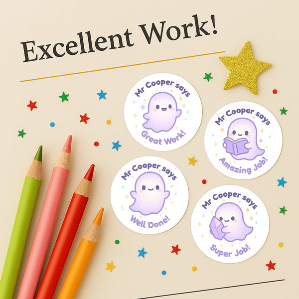 Personalised Ghost Teacher Reward Stickers – Custom Name Classroom Praise Stickers