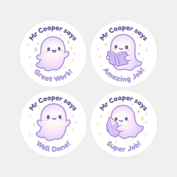 Personalised Ghost Teacher Reward Stickers – Custom Name Classroom Praise Stickers