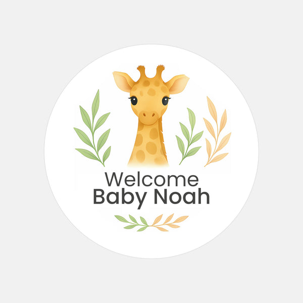 Personalised Giraffe Baby Shower Stickers – Safari Welcome Baby Favour Labels