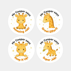 Personalised Giraffe Reward Stickers – Cute Teacher Stickers for Classroom Praise