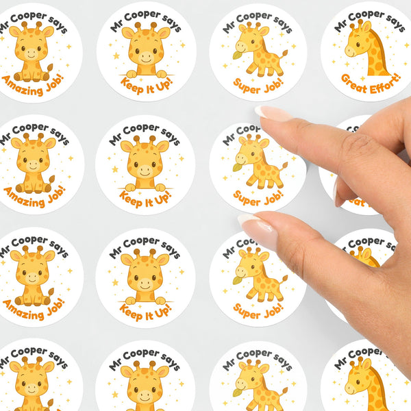 Personalised Giraffe Reward Stickers – Cute Teacher Stickers for Classroom Praise