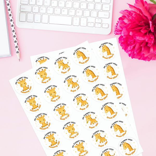 Personalised Giraffe Reward Stickers – Cute Teacher Stickers for Classroom Praise