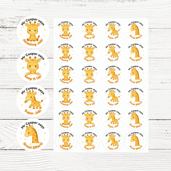 Personalised Giraffe Reward Stickers – Cute Teacher Stickers for Classroom Praise