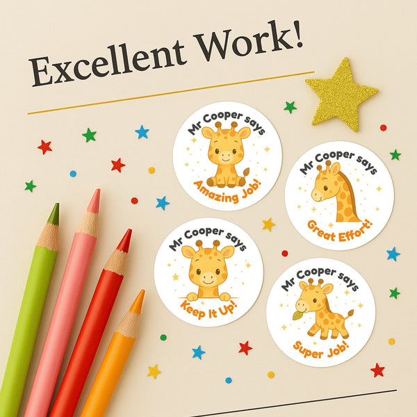 Personalised Giraffe Reward Stickers – Cute Teacher Stickers for Classroom Praise