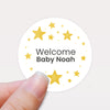 Personalised Golden Stars Welcome Baby Stickers – Celestial Gender-Neutral Favour Labels