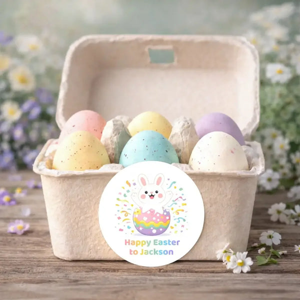 Personalised Happy Easter Stickers – Bunny Egg Pop Easter Labels for Kids - Sticksy Prints Australia