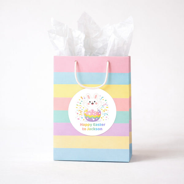 Personalised Happy Easter Stickers – Bunny Egg Pop Easter Labels for Kids