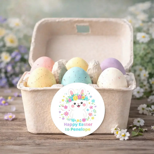 Personalised Happy Easter Stickers – Floral Bunny Easter Labels for Kids - Sticksy Prints Australia