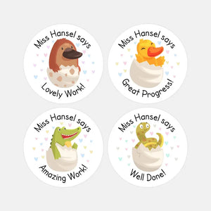 Personalised Hatching Baby Animals Teacher Reward Stickers Labels