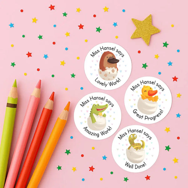Personalised Hatching Baby Animals Teacher Reward Stickers Labels