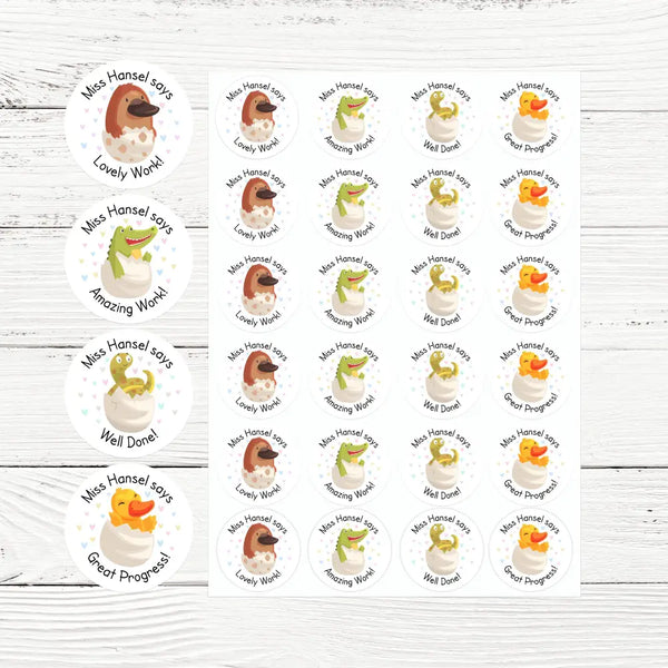 Personalised Hatching Baby Animals Teacher Reward Stickers Labels