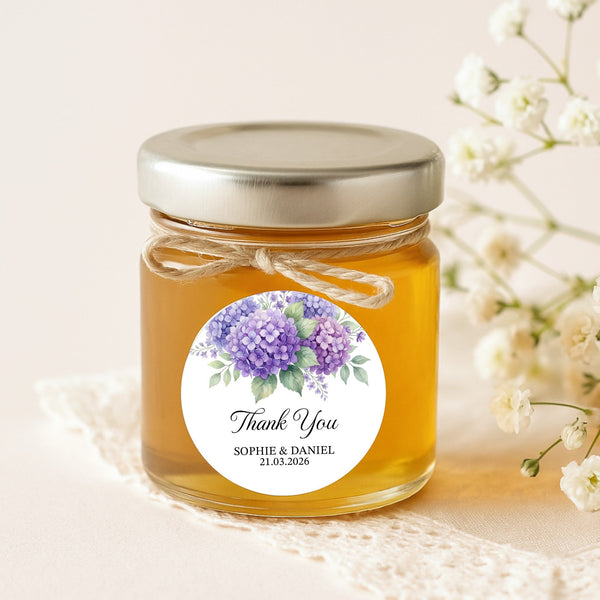 Personalised Hydrangea Wedding Thank You Stickers | Purple Floral Favour Labels