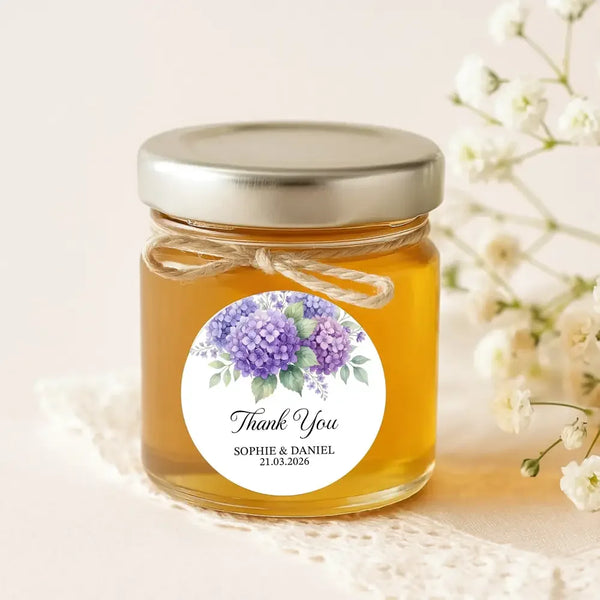 Personalised Hydrangea Wedding Thank You Stickers | Purple Floral Favour Labels - Sticksy Prints Australia