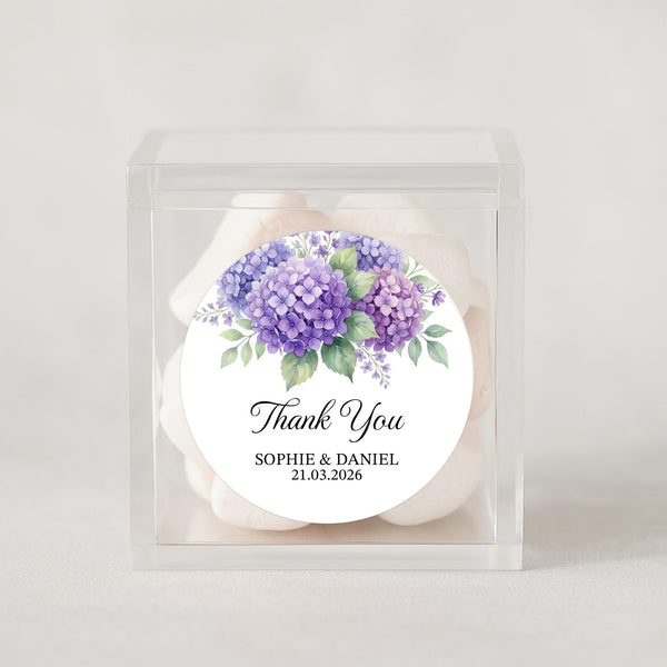 Personalised Hydrangea Wedding Thank You Stickers | Purple Floral Favour Labels