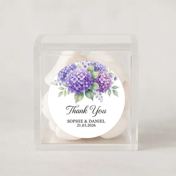 Personalised Hydrangea Wedding Thank You Stickers | Purple Floral Favour Labels - Sticksy Prints Australia