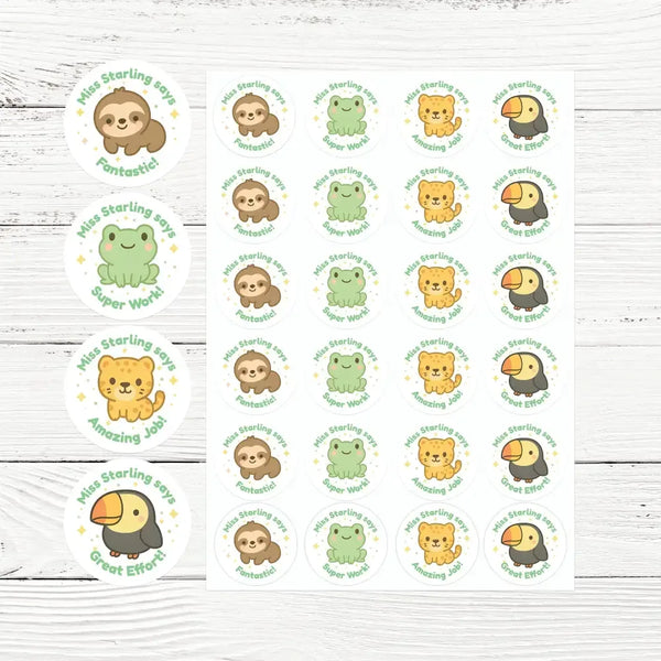 Personalised Jungle Animal Teacher Reward Stickers - Sticksy Prints Australia