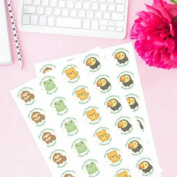 Personalised Jungle Animal Teacher Reward Stickers - Sticksy Prints Australia