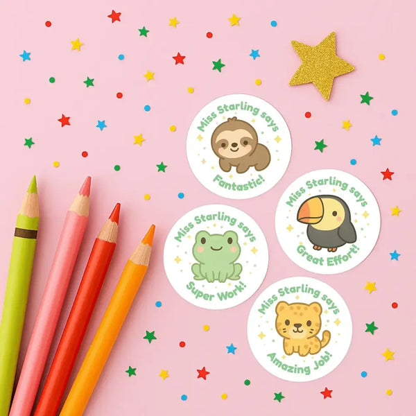 Personalised Jungle Animal Teacher Reward Stickers - Sticksy Prints Australia