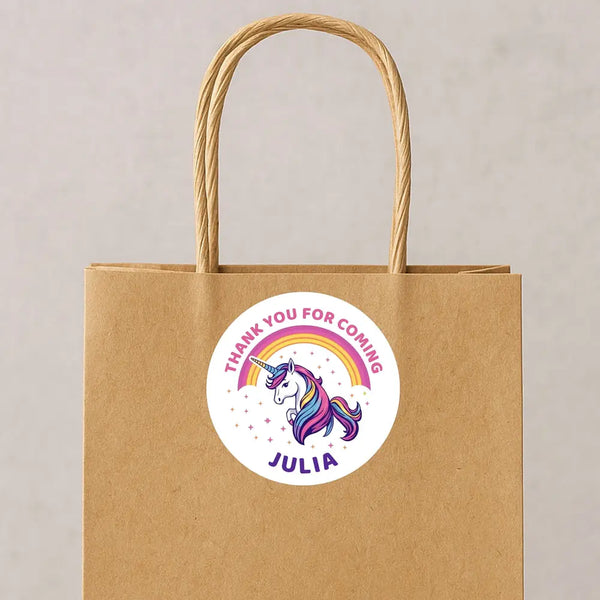 Personalised Kids Birthday Stickers Unicorn Rainbow Thank You Name Party Favours