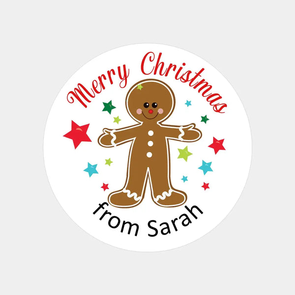 Personalised Kids Christmas Sticker Labels Gingerbread Man