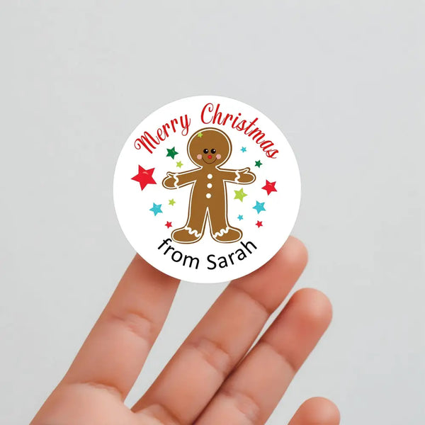Personalised Kids Christmas Sticker Labels Gingerbread Man