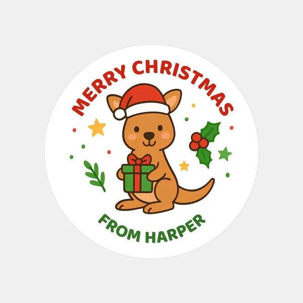 Personalised Kids Christmas Sticker Labels – Kangaroo - Sticksy Prints Australia