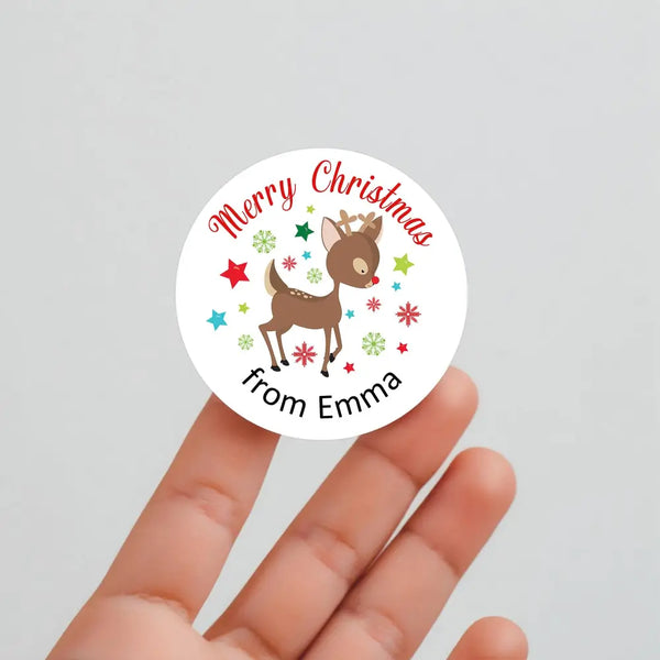 Personalised Kids Christmas Sticker Labels Reindeer Custom