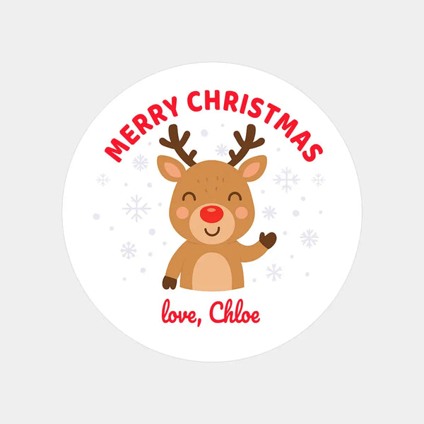 Personalised Kids Christmas Sticker Labels Reindeer Merry Christmas