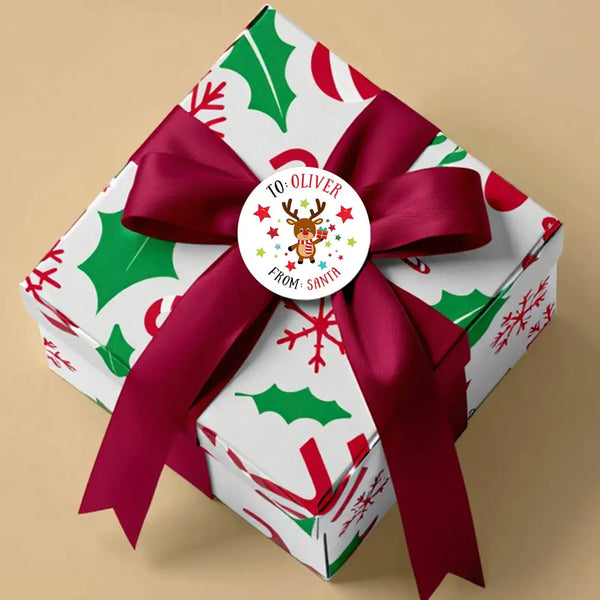 Personalised Kids Christmas Sticker Labels Reindeer Stars From Santa