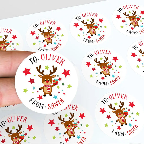 Personalised Kids Christmas Sticker Labels Reindeer Stars From Santa