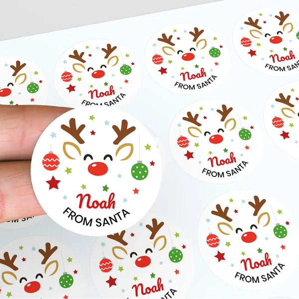 Personalised Kids Christmas Sticker Labels Rudolph Reindeer
