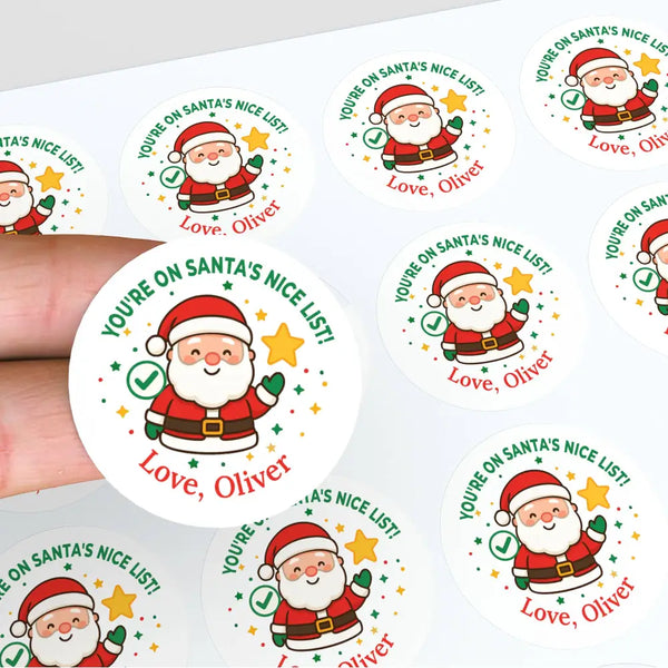 Personalised Kids Christmas Sticker Labels Santa’s Nice List