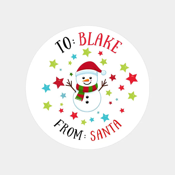 Personalised Kids Christmas Sticker Labels Snowman From Santa