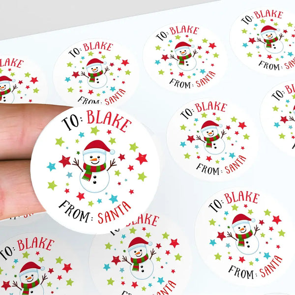 Personalised Kids Christmas Sticker Labels Snowman From Santa