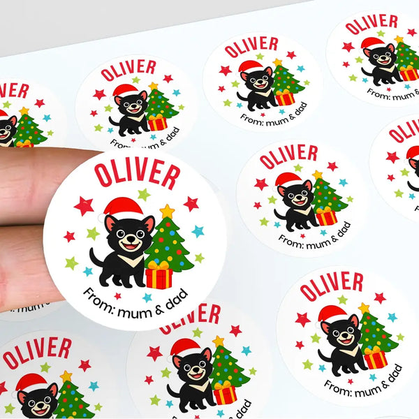 Personalised Kids Christmas Sticker Labels Tassie Devil From Mum And Dad