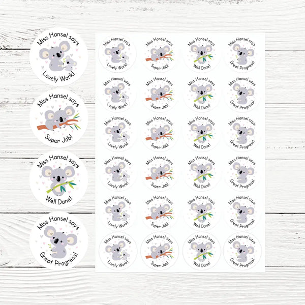Personalised Koala Teacher Reward Stickers Labels Kids