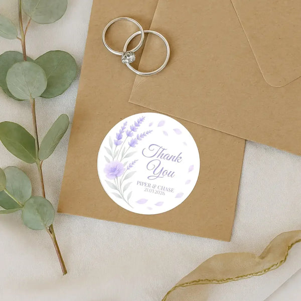 Personalised Lavender Bouquet Wedding Thank You Stickers – Custom Floral Favour Labels - Sticksy Prints Australia