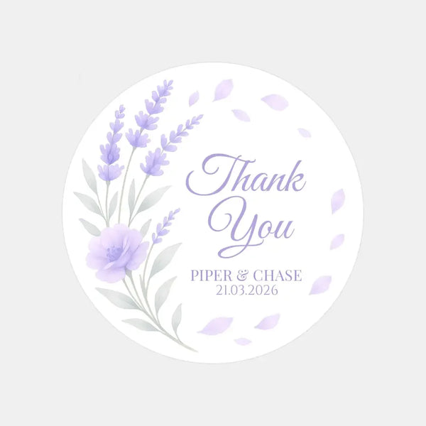 Personalised Lavender Bouquet Wedding Thank You Stickers – Custom Floral Favour Labels - Sticksy Prints Australia