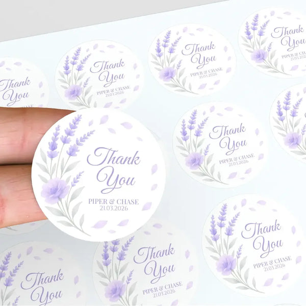Personalised Lavender Bouquet Wedding Thank You Stickers – Custom Floral Favour Labels - Sticksy Prints Australia